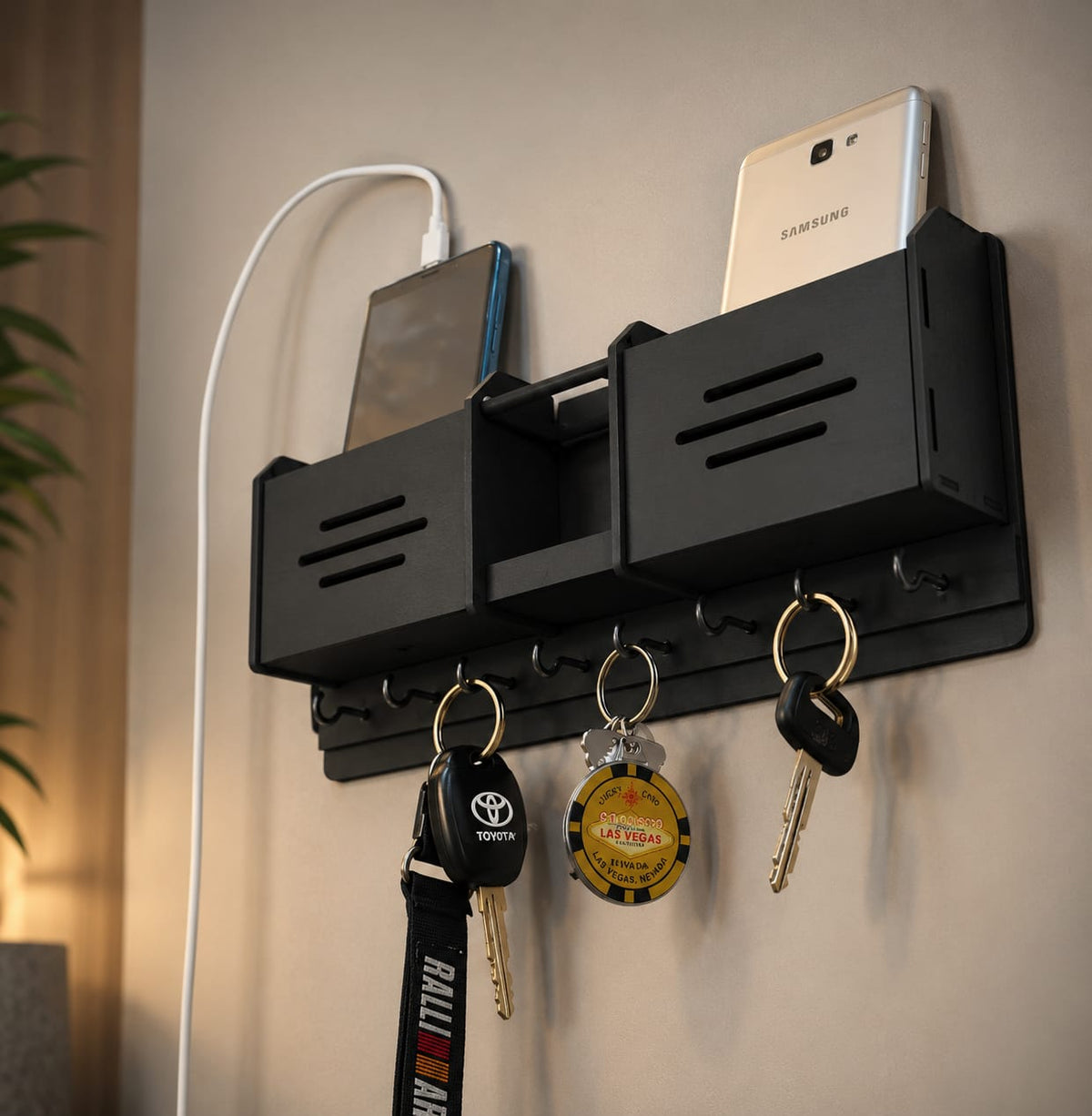 Matte Black Wall Organizer – Premium Key & Mobile Holder
