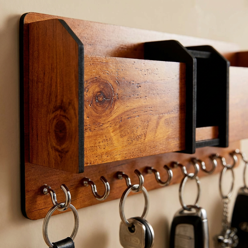 Premium Wall Organizer – Keychain & Mobile Holder with Hooks