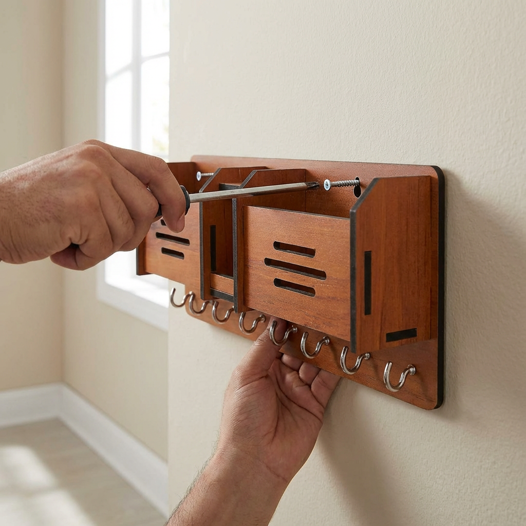 Premium Wall Organizer – Keychain & Mobile Holder with Hooks