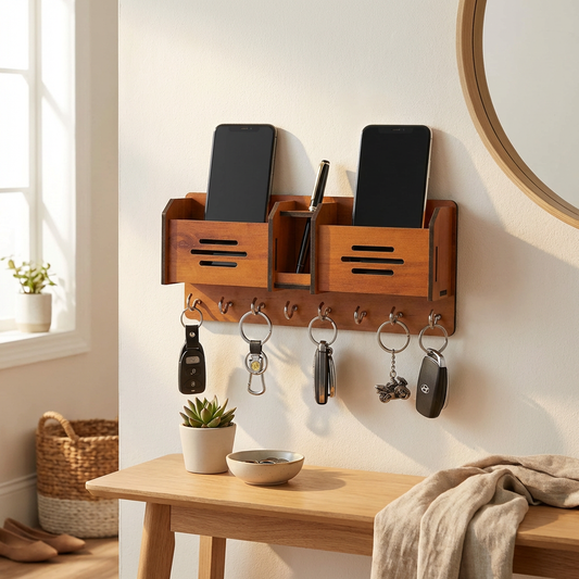 Premium Wall Organizer – Keychain & Mobile Holder with Hooks