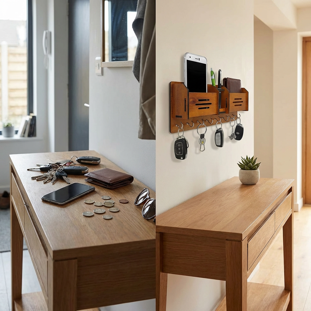 Premium Wall Organizer – Keychain & Mobile Holder with Hooks