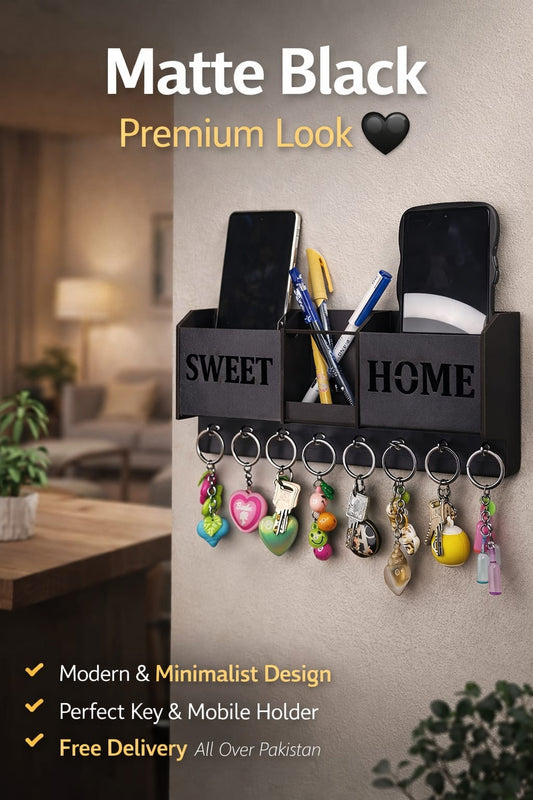 Matte Black Wall Organizer – Premium Key & Mobile Holder